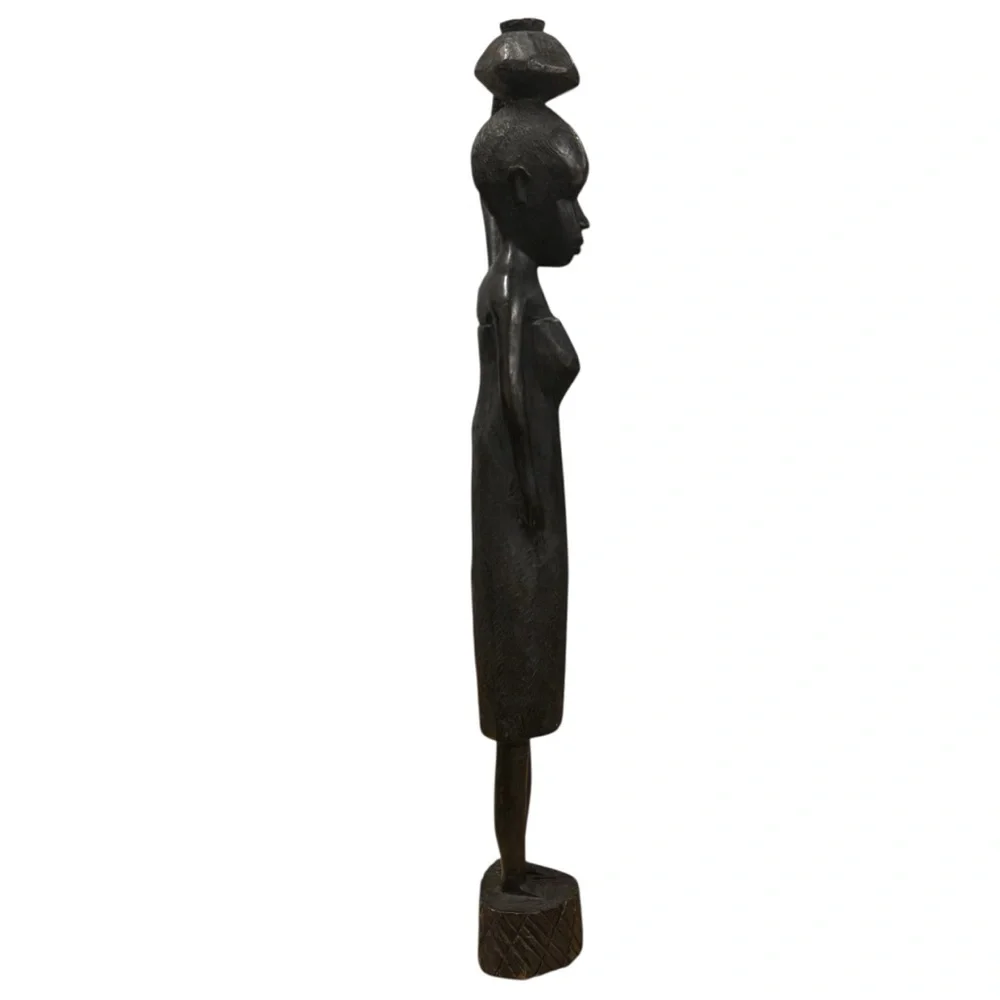 Hand Carved African Tribal Folk Art Ebony Wood Man Woman Sculptures from Kenya